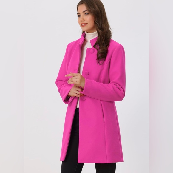 Allegra K Women's Winter Overcoat Mid Long Stand Collar Single Breasted Coat S - Picture 2 of 14